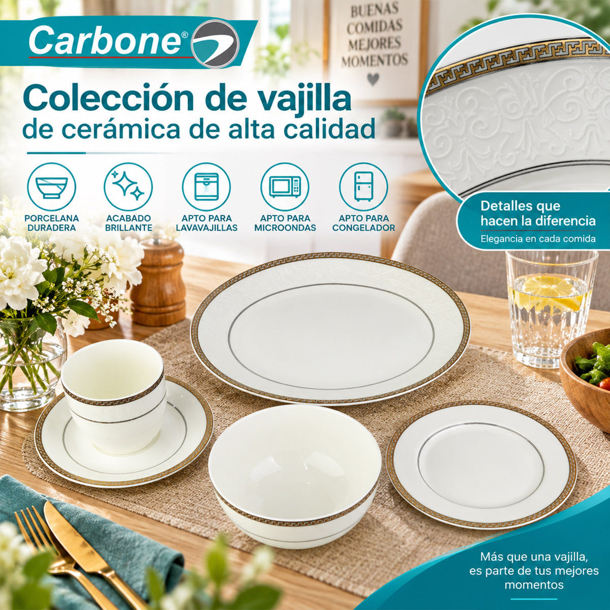Vajilla de Cerámica con diseño. Colección de 5 Piezas (Se Venden por Separado).