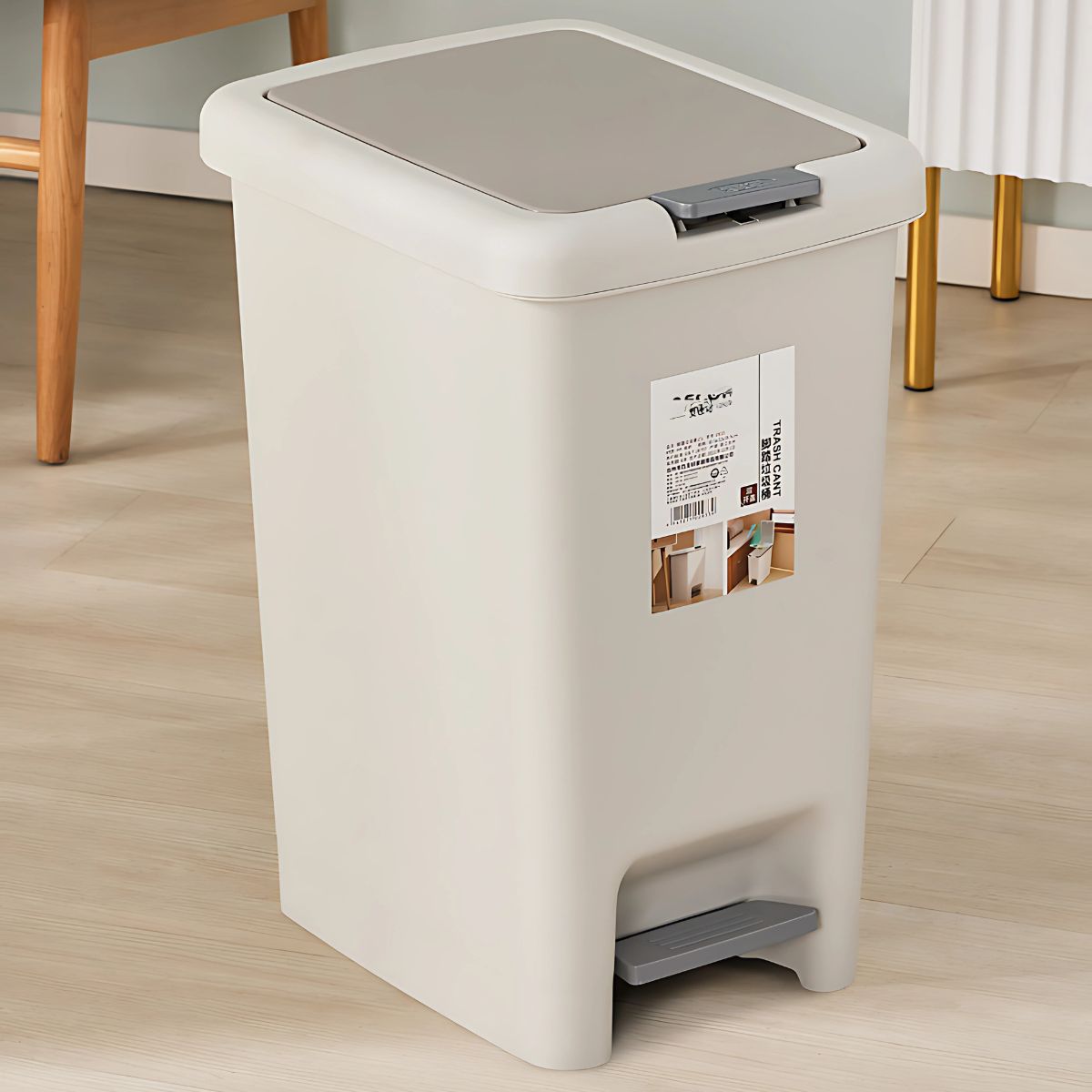 Basurero de pedal 10L. Tinaco color gris. Cesto de residuos. Papelera.