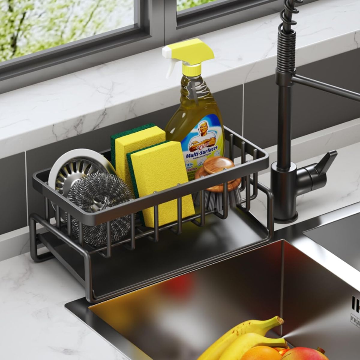 Escurridor de esponja. Organizador de fregadero. Color negro. Soporte para esponja. 23 cm largo x 9 cm ancho