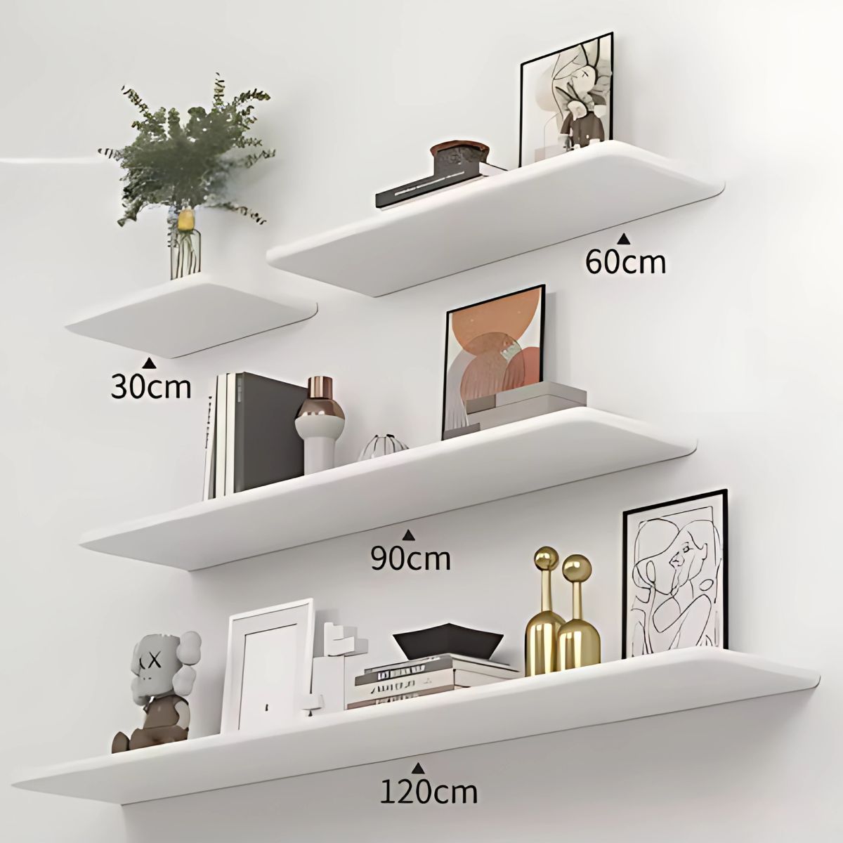 Estanterías flotantes (Set de 4 piezas). Repisas de pared. Tablillas blancas de 20cm de grosor.