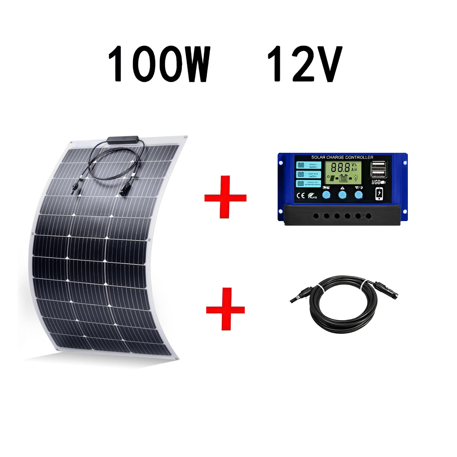 Panel solar de 100W, monocristalino flexible, ultradelgado, para RV, barcos o autos.
