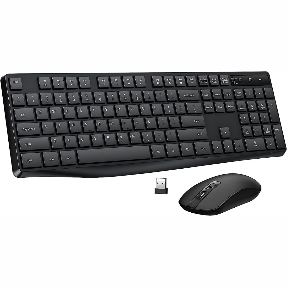 Teclado Y Mouse Inalámbricos Compatible Con Windows, Macbook Y Laptop Color negro. Tecnología 2.4G. Usa Baterias AAA y AA