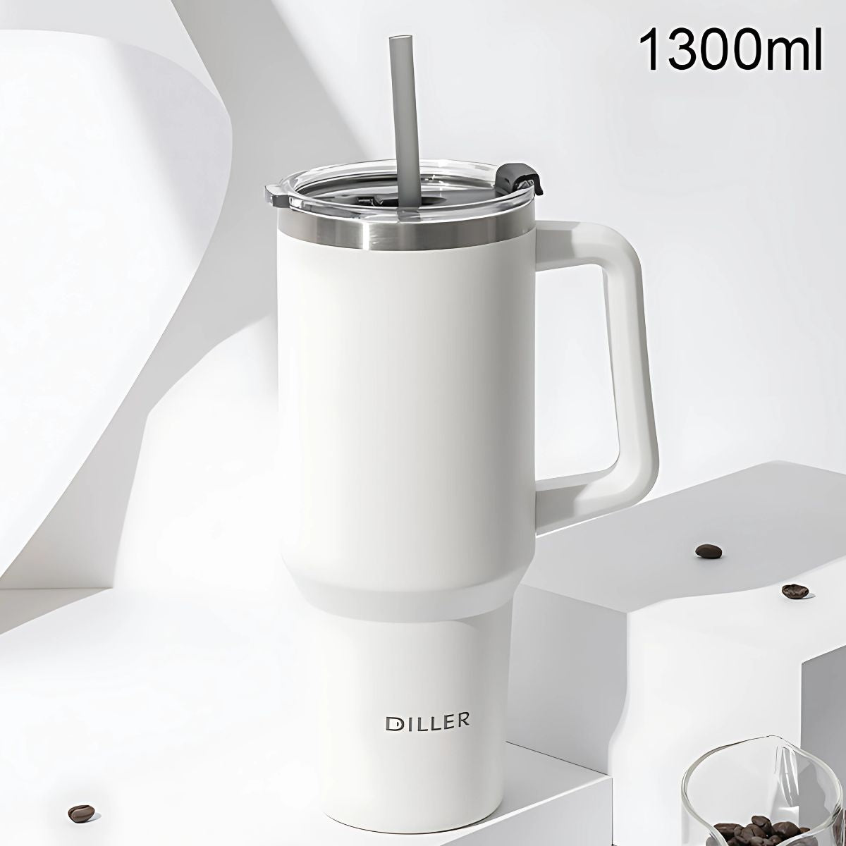 Botella termo de 44oz. Vaso térmico de acero inoxidable. Color blanco.