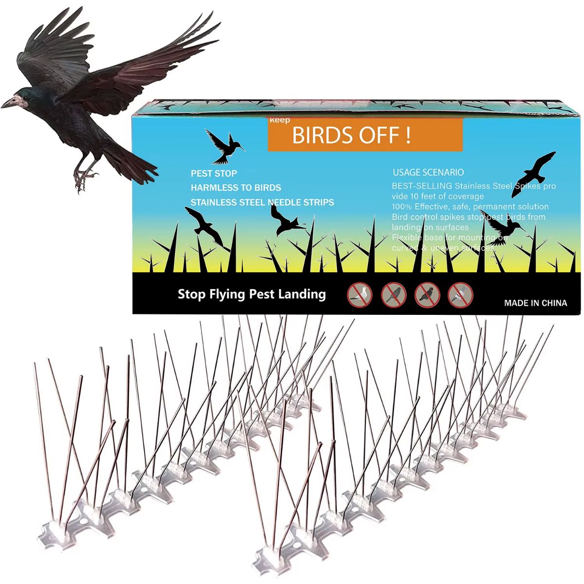 Púas para espantar aves y palomas. Picos de Control de Aves (Pack de 10 tiras). Pinchos Antiaves. Repelente