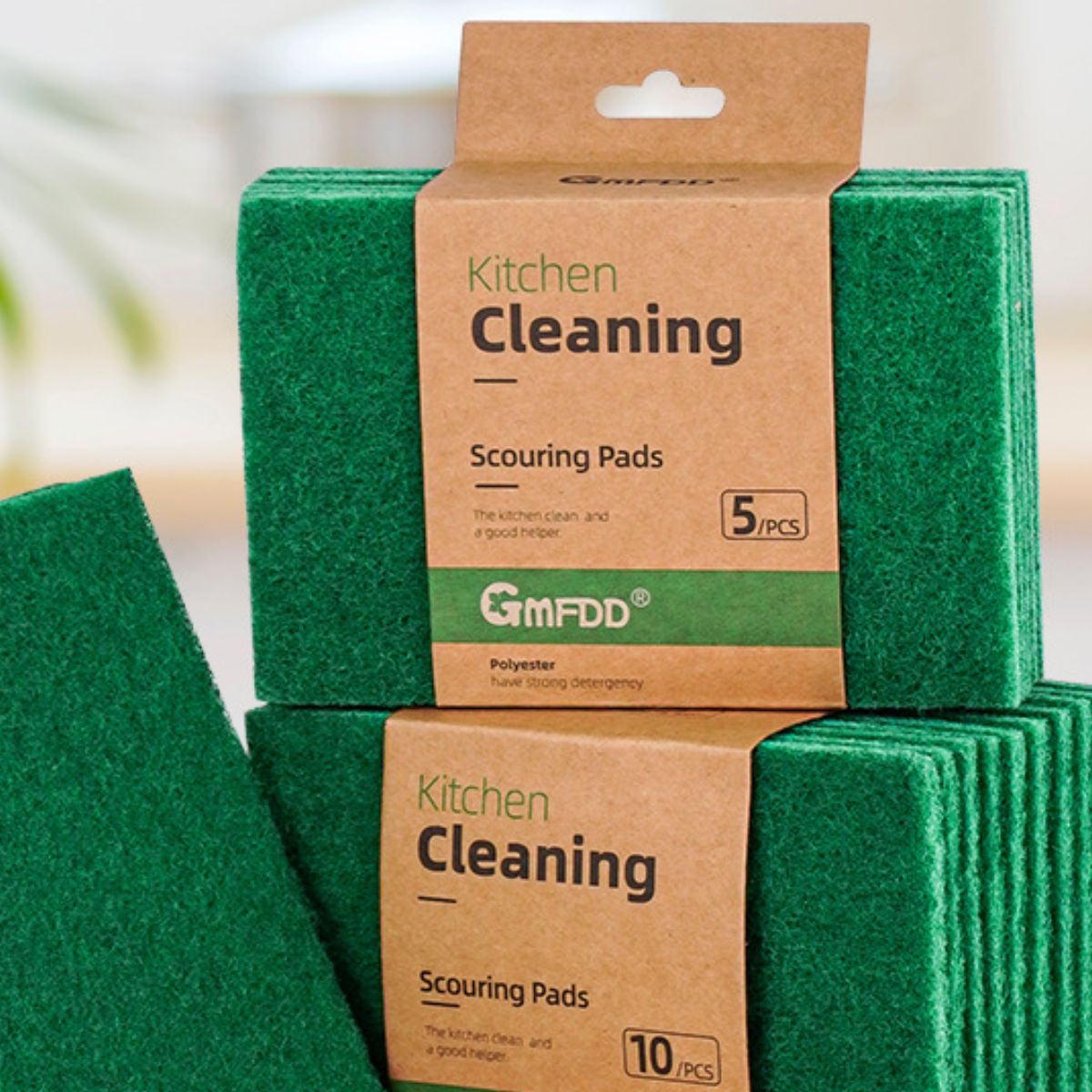 Esponja para fregar de polyester. Color verde. (Pack de 5 unidades). Multiusos.