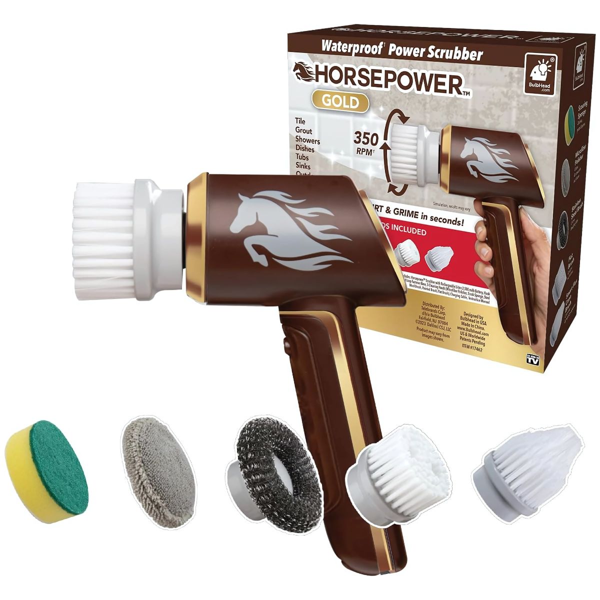 Cepillo Eléctrico Limpiador Giratorio Inalámbrico. Cepillo de Limpieza con Resistencia al Agua. Color chocolate. Incluye accesorios.