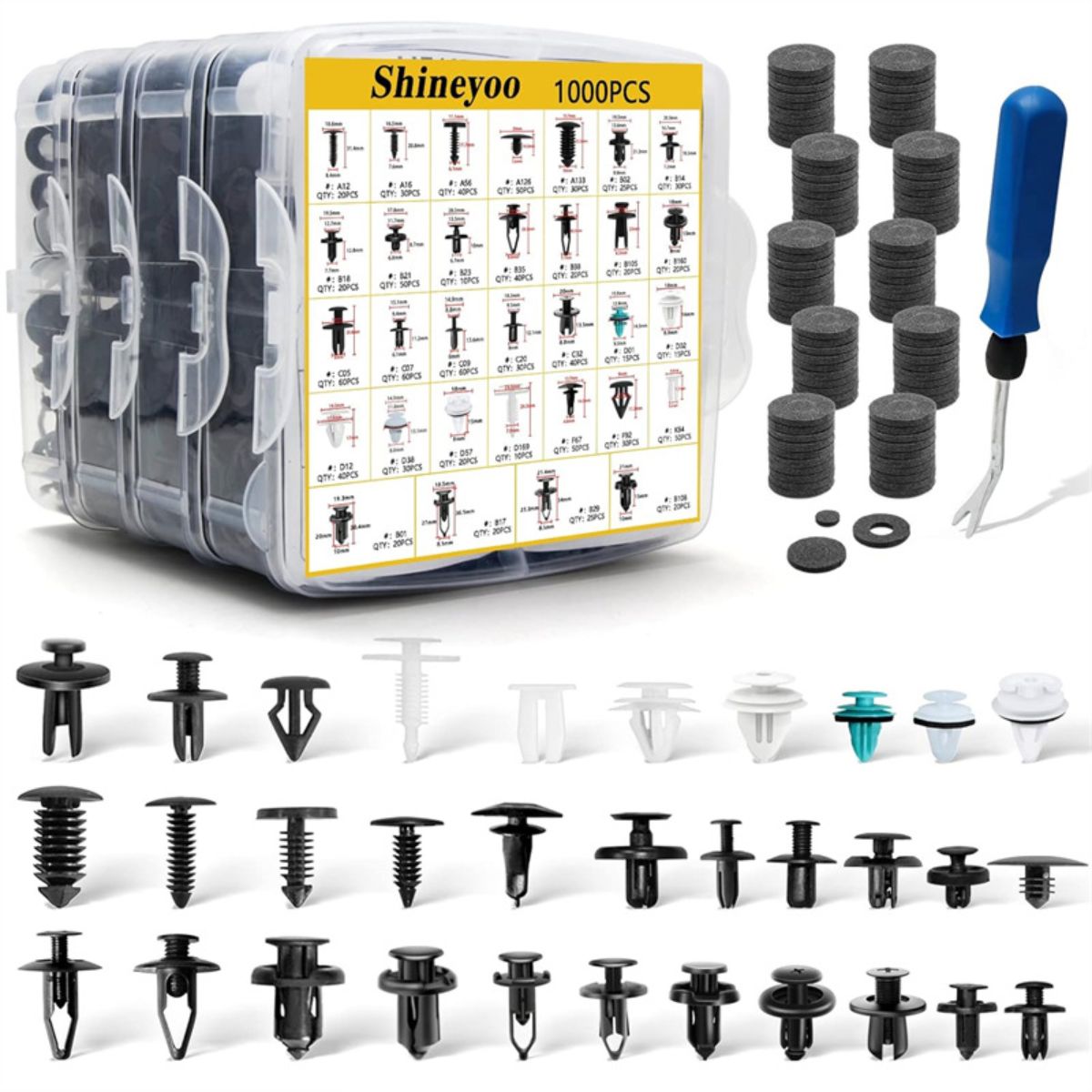Clips De Retención A Presión Automóvil Remaches Plástico Sujetadores de carros (surtidos). Kit Set de 1000 piezas.