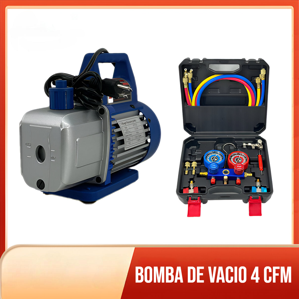 Bomba de vacio 4 CFM. Herramienta de recarga de aire acondicionado y refrigerador.