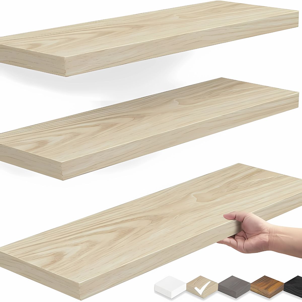 Repisas De Pared Estanterías Flotantes (Set De 3 Piezas). Tablillas Cremas 6.7x1.1x16”