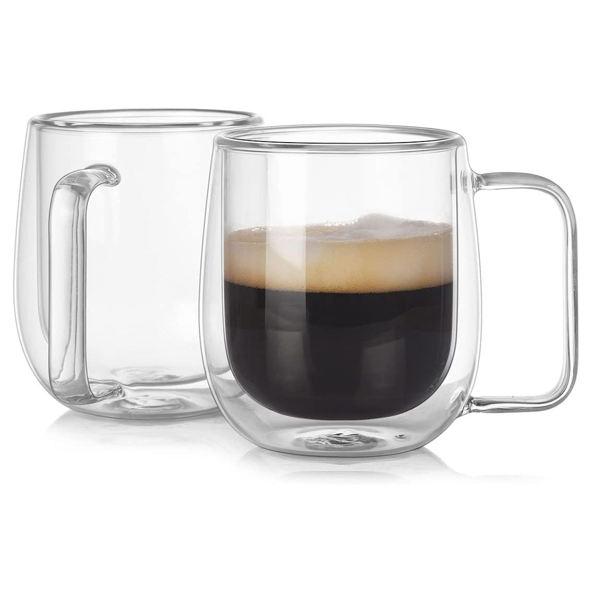 Tazas de vidrio con doble pared borosilicato. 8.5oz (250ml) Set de 2 piezas. Vasos con asa Ideales para bebidas calientes.