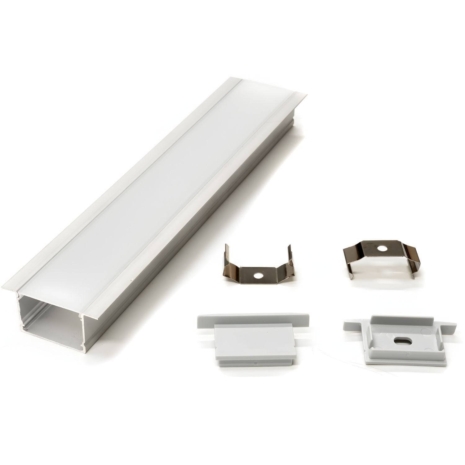Perfil de Aluminio para Cinta LED Kit 2 m. Accesorio diseñado para montar y proteger tiras de luces LED para espacios con mayor iluminación