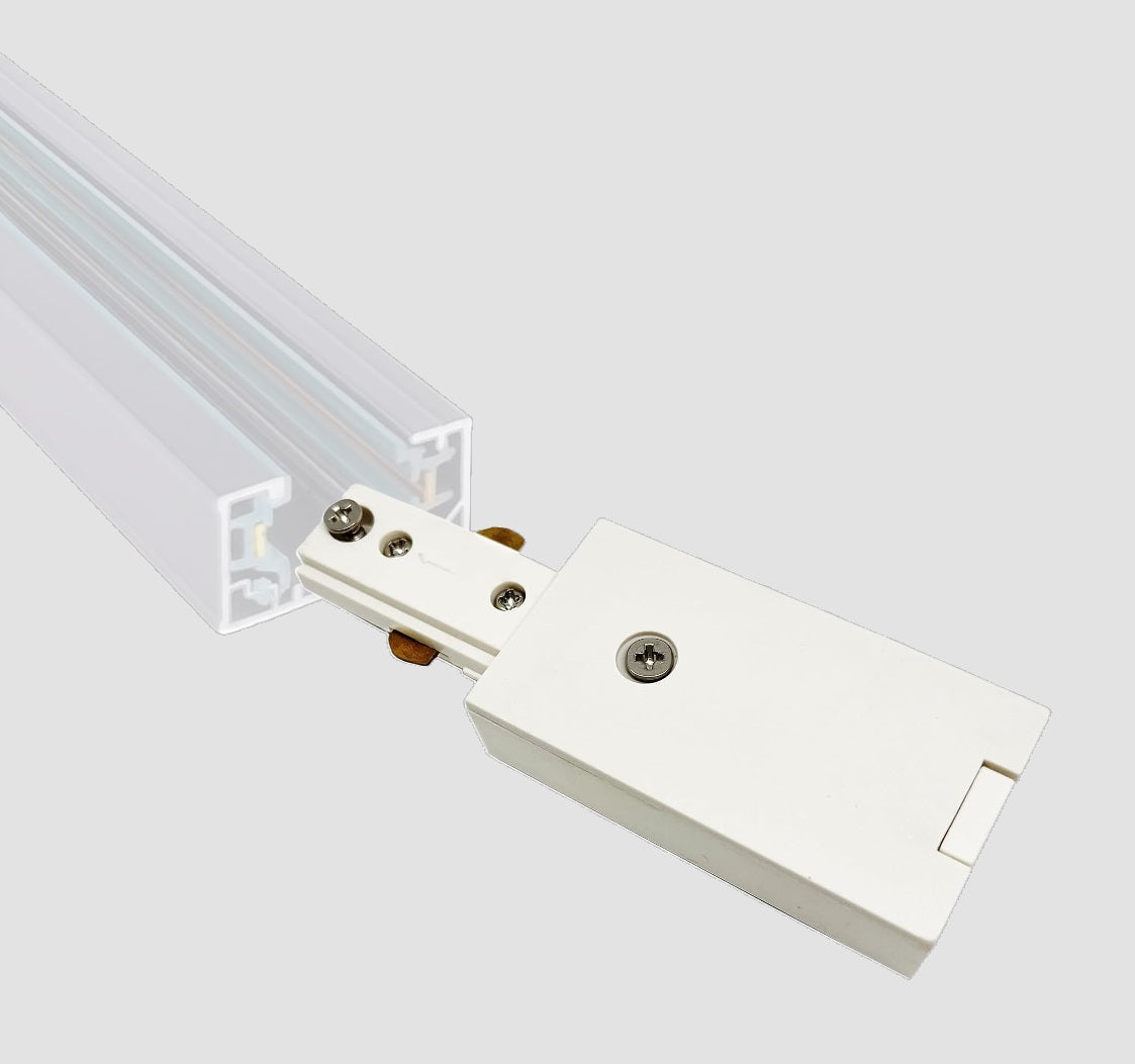 Conector de alimentacion de energia para Riel Track sistema colgante color blanco