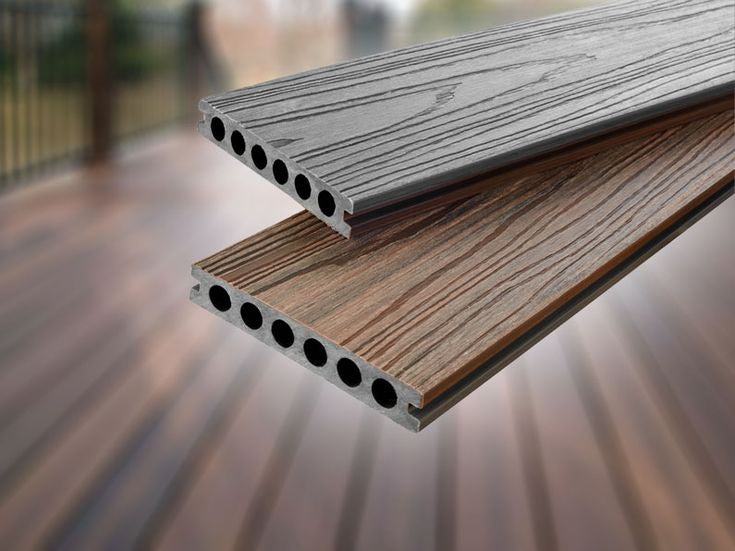 Deck WPC piso exteriores dual color Gris plata / Teca 23 x140x2900mm