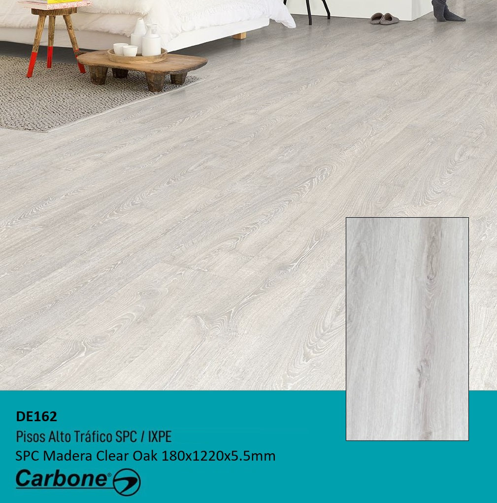 Piso SPC Madera Clear Oak 1220 X 180 X 5.5 Mm Con IXPE 10 Pc. Pack 2.2