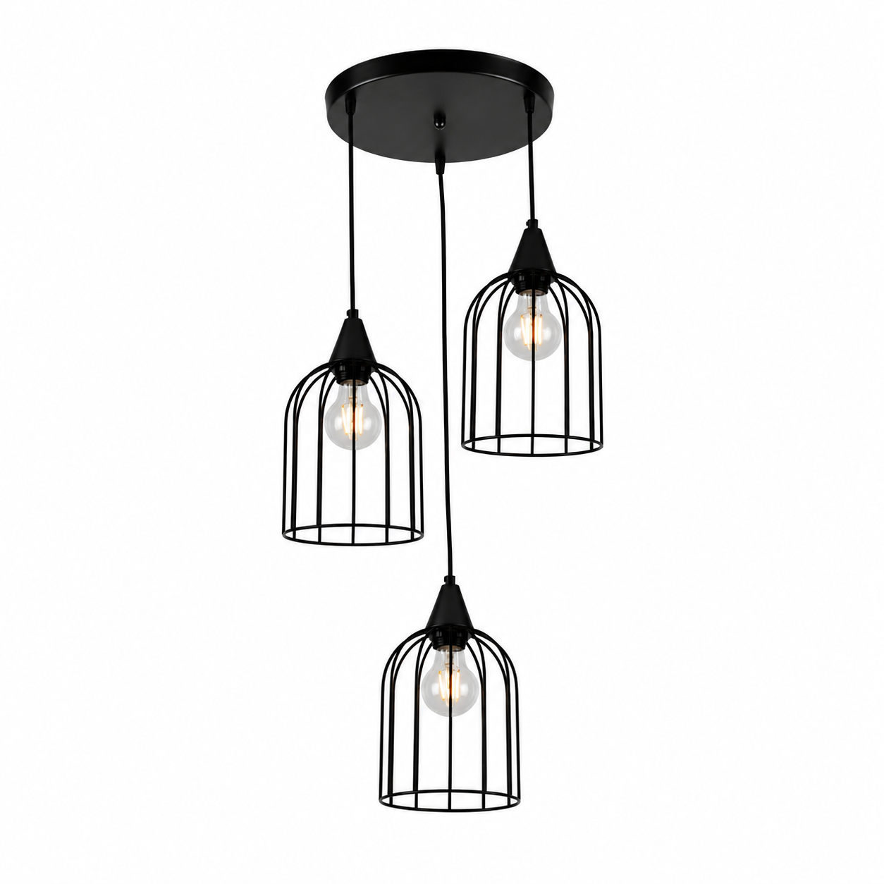 Lámpara Colgante Negra Elegante 3XE27 Decoración Moderna de Hierro 160x1000mm
