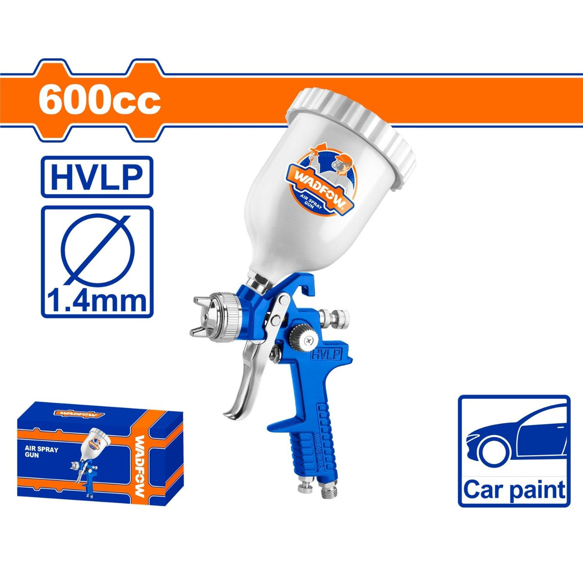 Pistola spray para Pintar 600cc. Boquilla: 1.4mm. Ideal capa base. Presión: 2 - 4 bar. De aire para compresor
