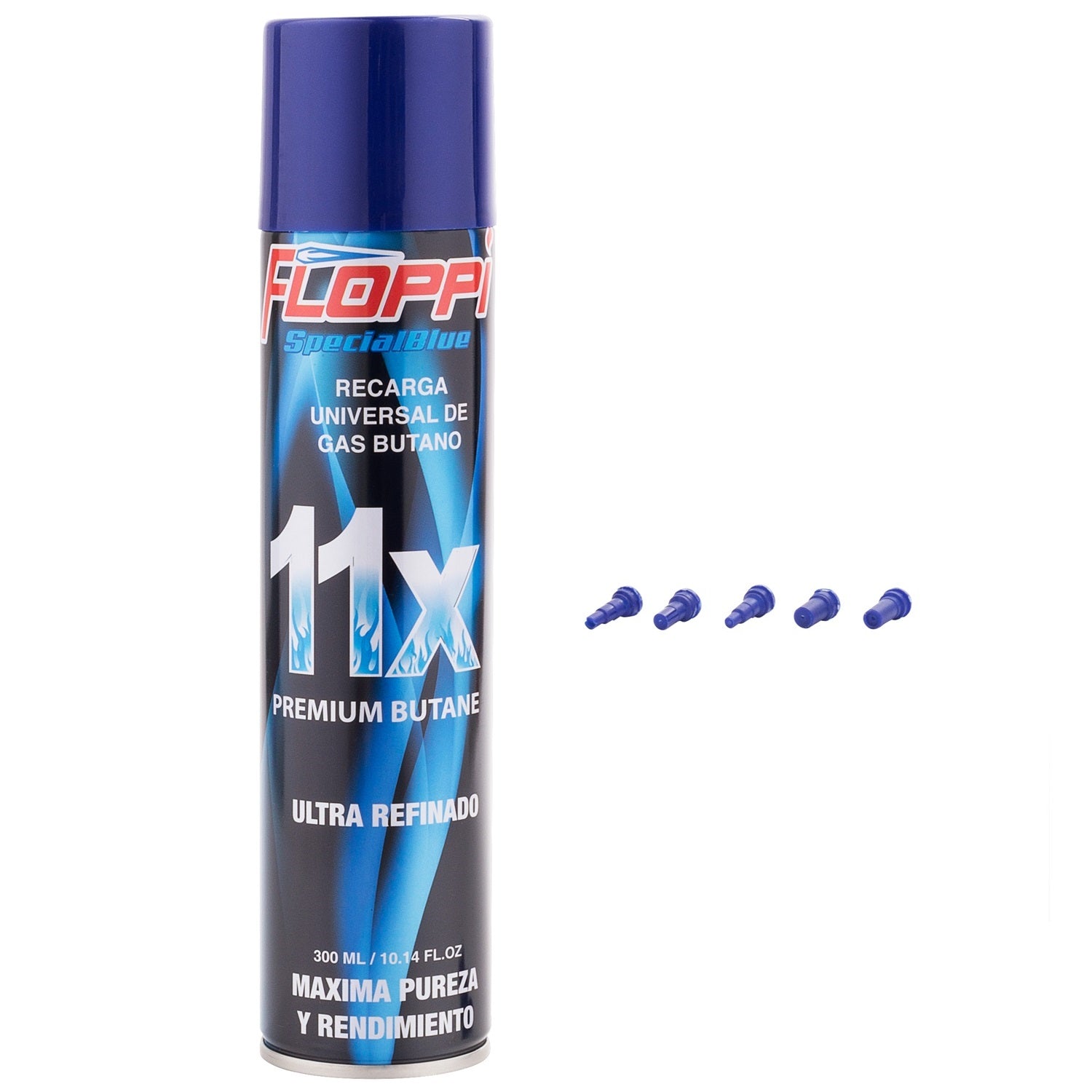 Gas butano universal premium ultra refinado 300 ml para recarga. Incluye adaptadores