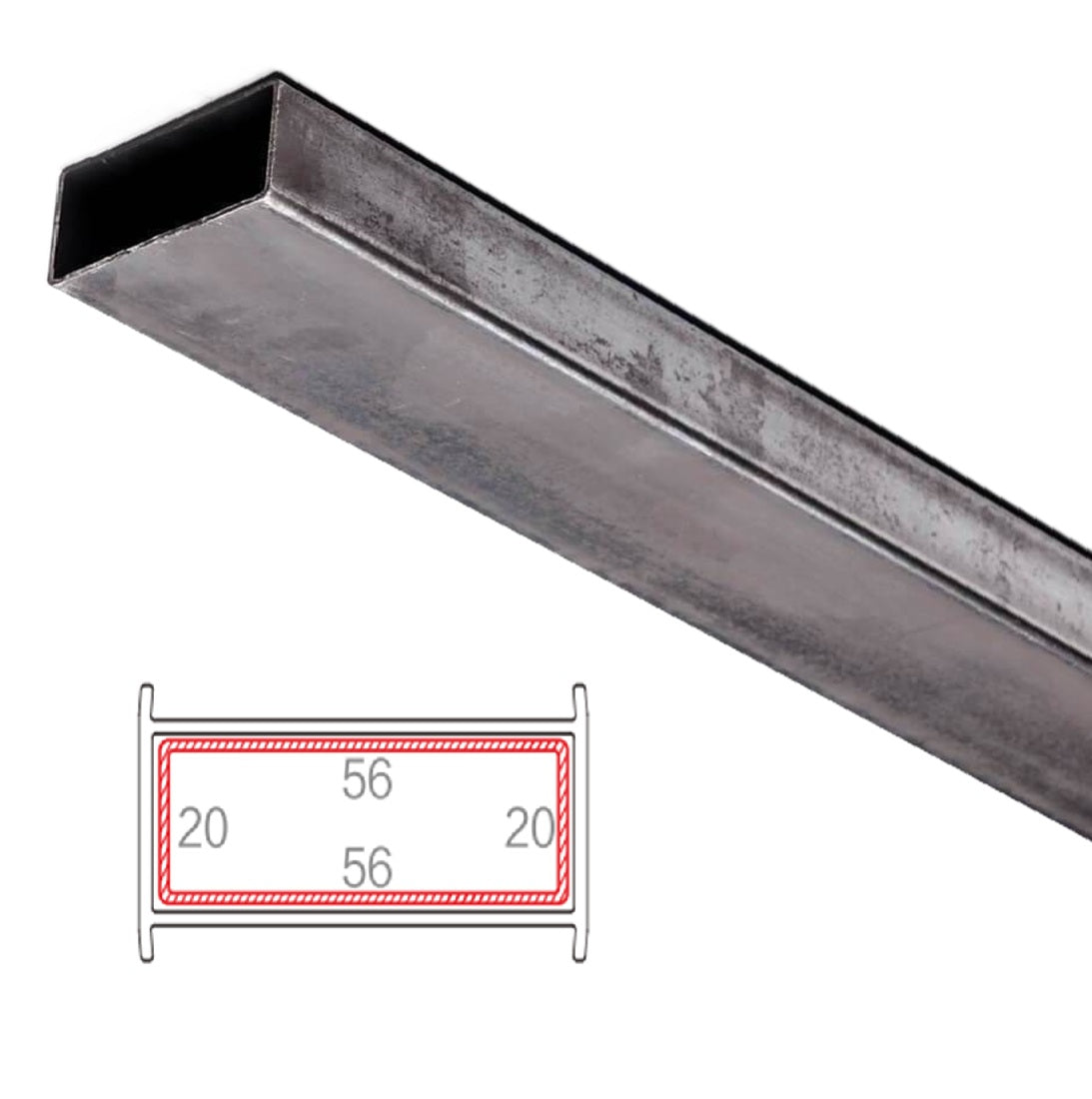 Refuerzo de Acero 1.2mm Perfil rectangular 20x56mm para Perfil Union HAT006 Serie abatible UPView 60mm 5.9m
