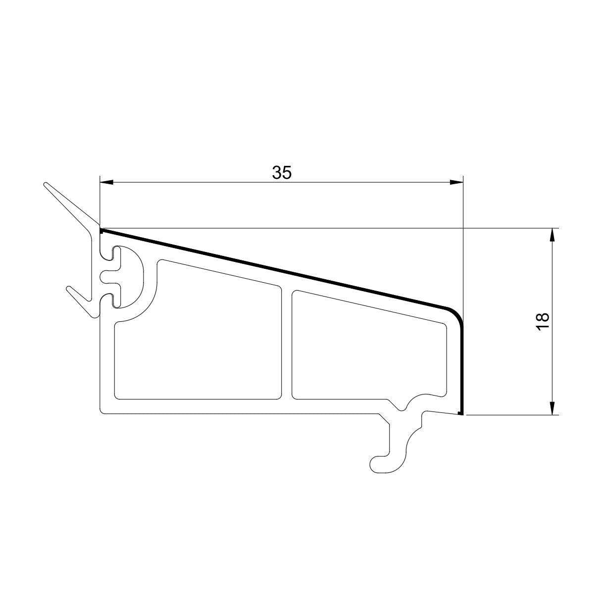 Perfil Junquillo recto UPVC envidriador 35 mm Serie abatible 60mm UPView Carbone Espesor 1.6mm Largo 5.85m Color Blanco Microtexturizado