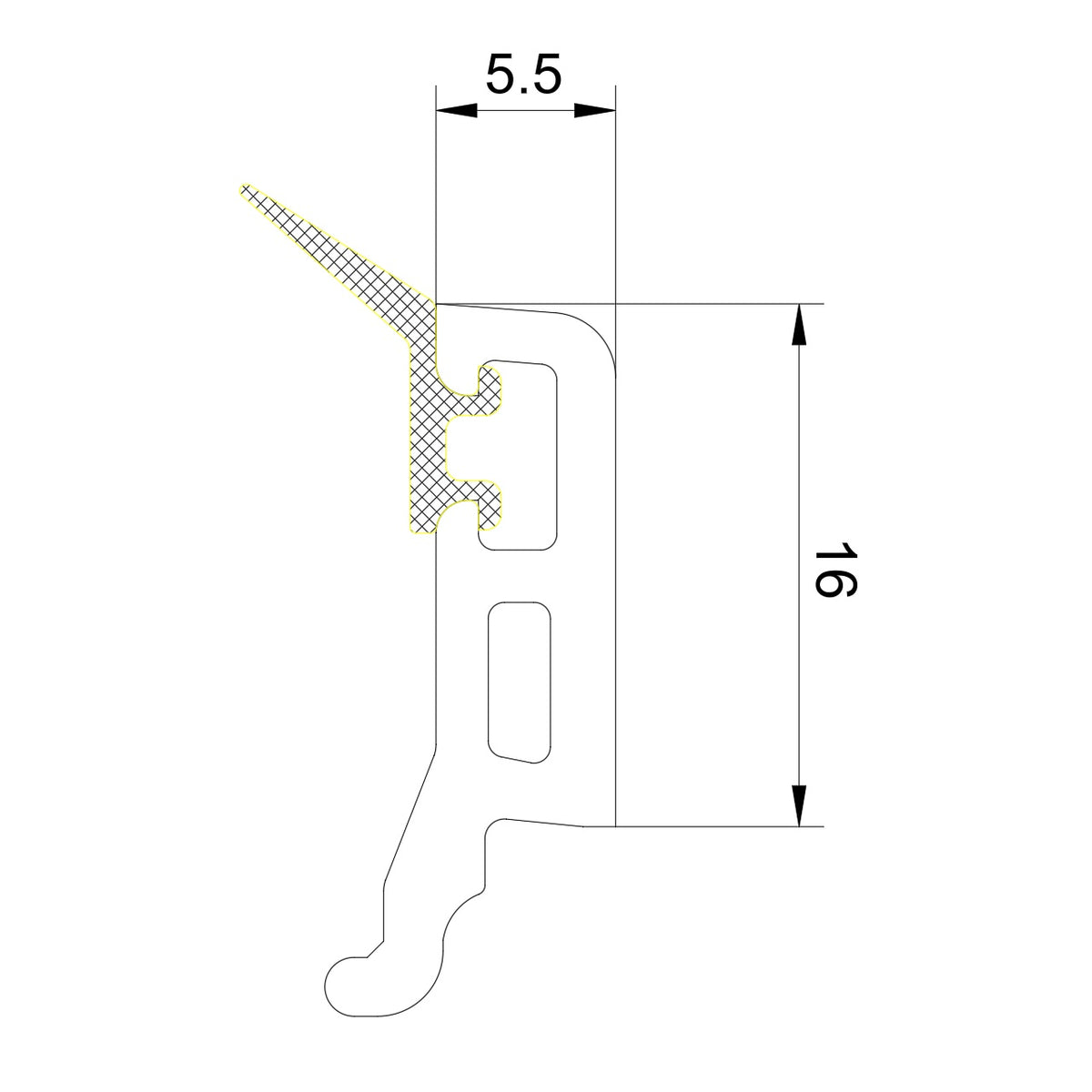 Perfil UPVC Junquillo recto envidriador 5.5mm DVH insulado Serie Corredera 80mm UPView Carbone Espesor 1.6mm Largo 5.85m Color Negro