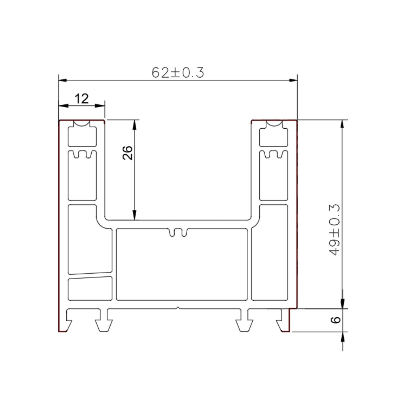 Perfil UPVC Marco perimetral Puerta Ventana corredera 60mm Serie UPView Carbone Espesor 2.5mm Largo 5.85m Color Marron Chocolate Microtexturizado