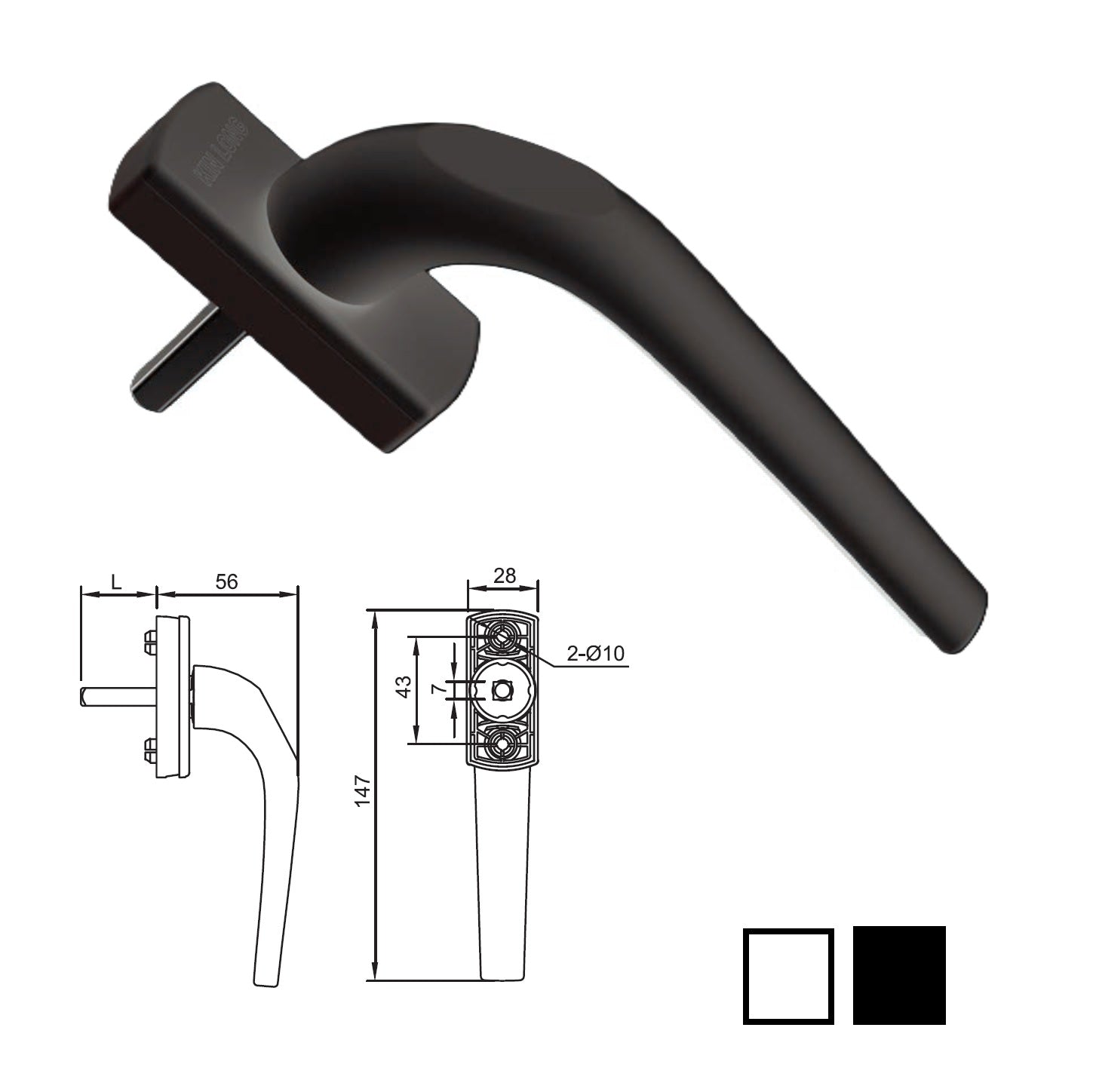 Manilla Maneta Operadora para Barra Transmisora de Cierre ventanas uPVC color Negro