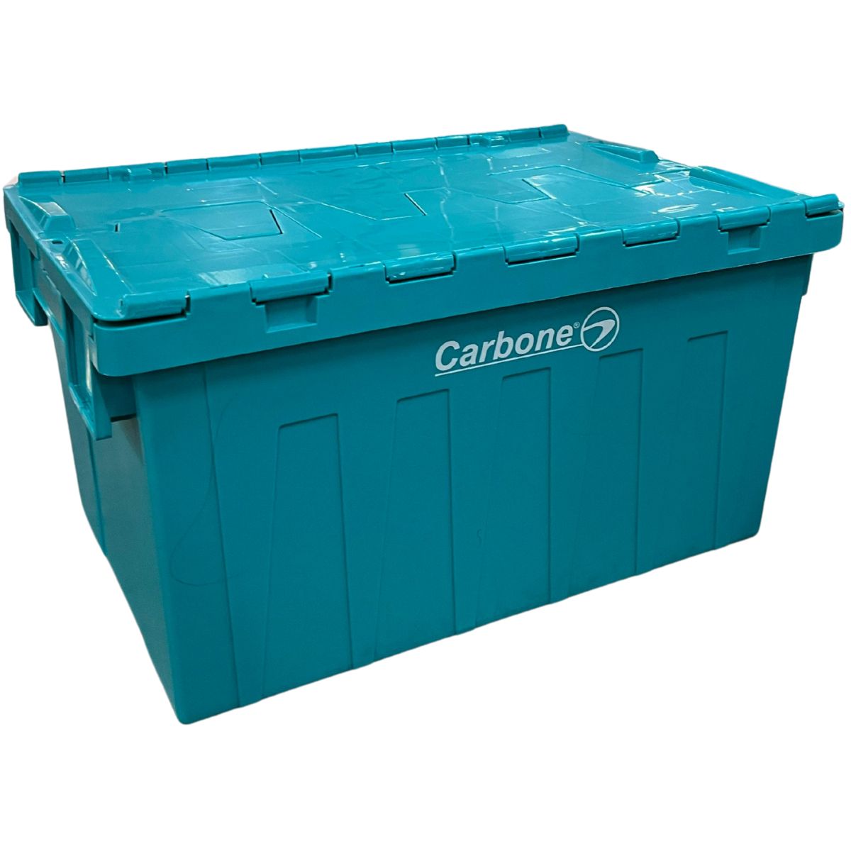 Caja logística Carbone con tapa de bisagra. Para apilar o encajar. Medida externa 600Lx400Ax315H mm (1 una pz). Color turquesa.