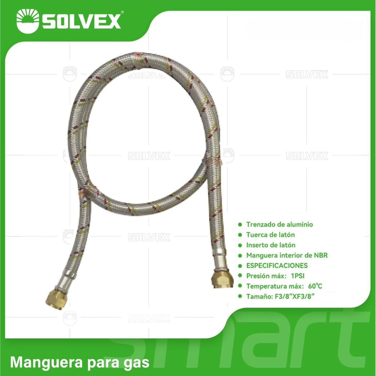 Mangueras Para Gas Flexibles. Trenzadas En Aluminio. Tubos De Abasto Con Tuercas De Latón F3/8'' x F3/8''.