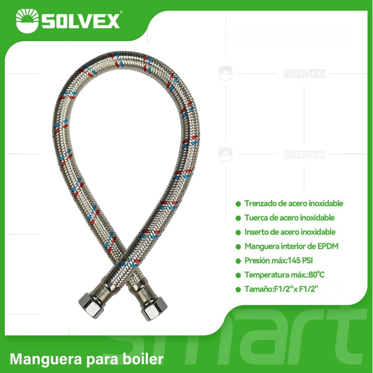 Mangueras Flexibles Para Boilers. Tubos de Abasto Trenzado en Acero Inoxidable Para Calentadores H1/2" x H1/2".