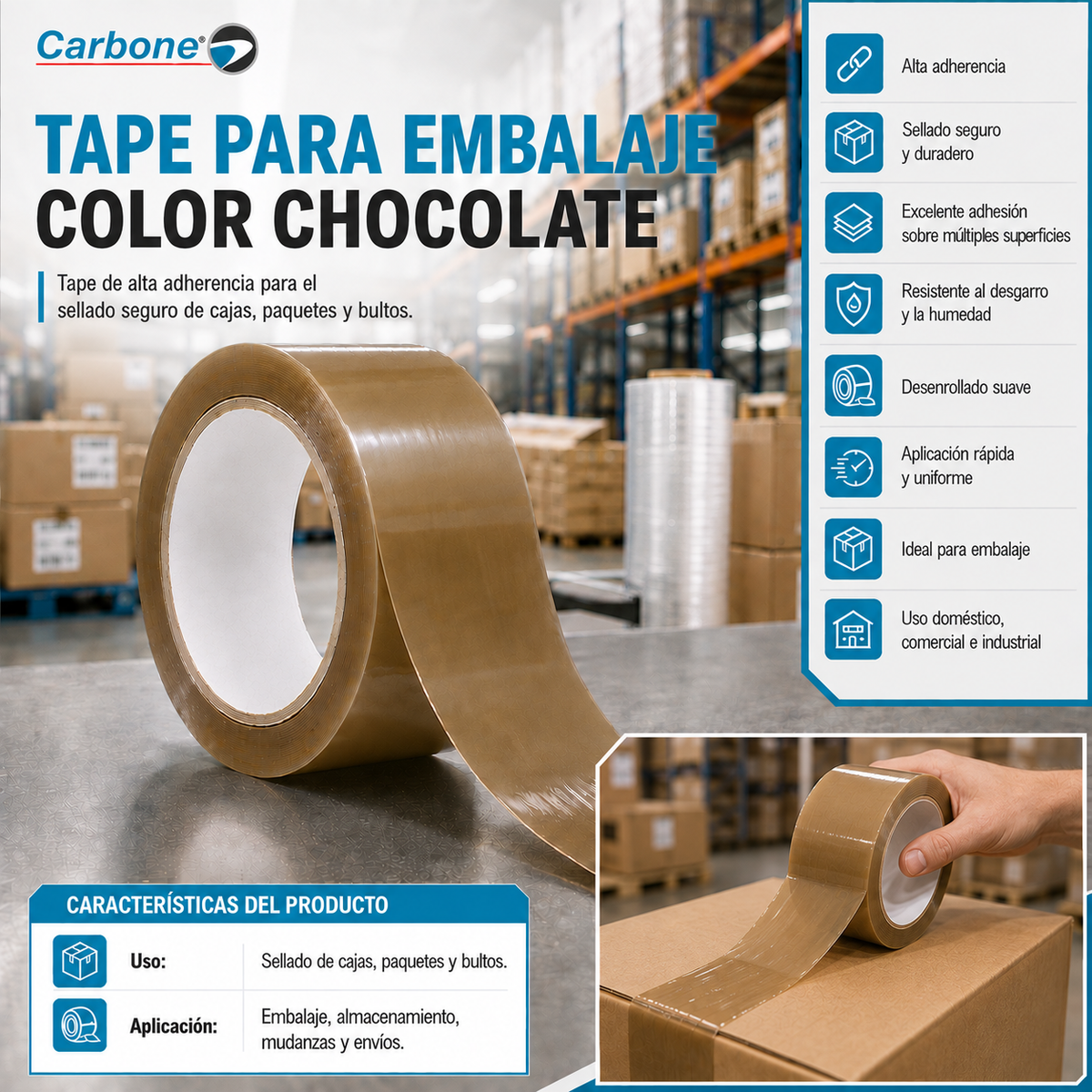 Tape para Embalaje. Color Chocolate.
