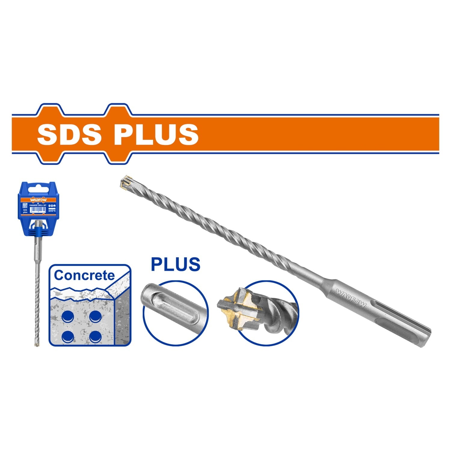 Brocas para Concreto SDS Plus Punta Carburo TCT Doble Canal Cr-V Superficie Arenada.