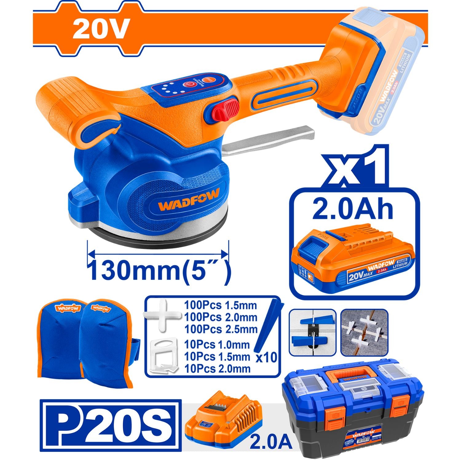 Vibradora para Baldosas Azulejos Inalámbrica 20V 0-10000rpm Ventosa 130mm Incluye batería y cargador. Ventosa vibradora niveladora