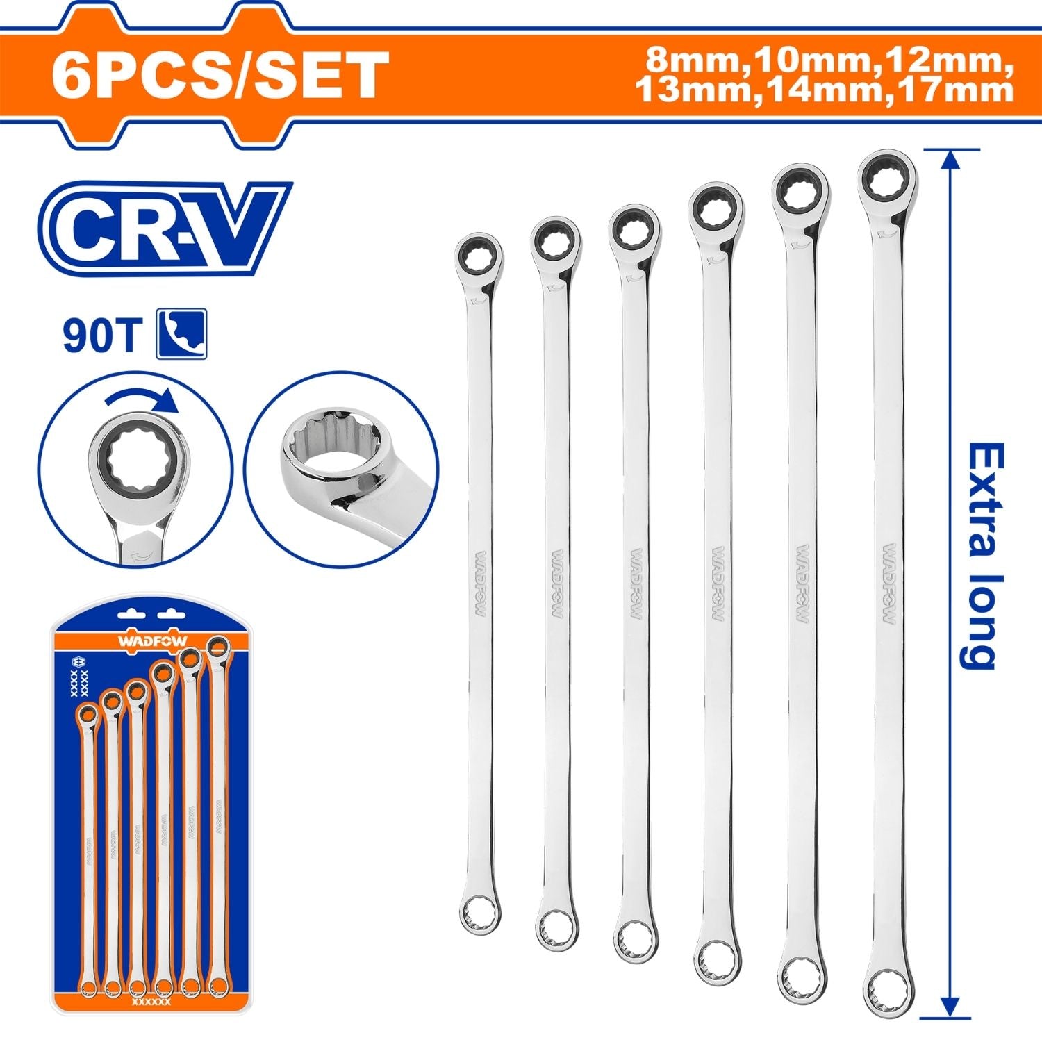 Llaves ratchet de doble anillo extralargas Set 6 piezas.