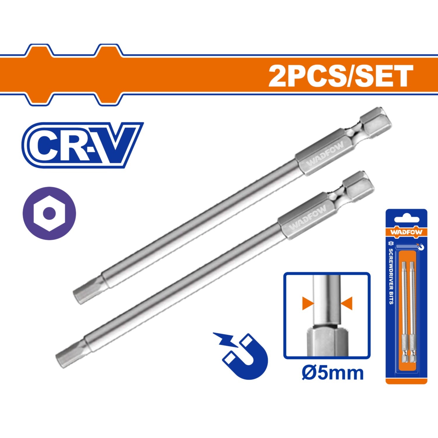 Puntas de Destornillador Hexagonal Torx HT3 Cr-V Punta magnética. Set de 2 piezas.