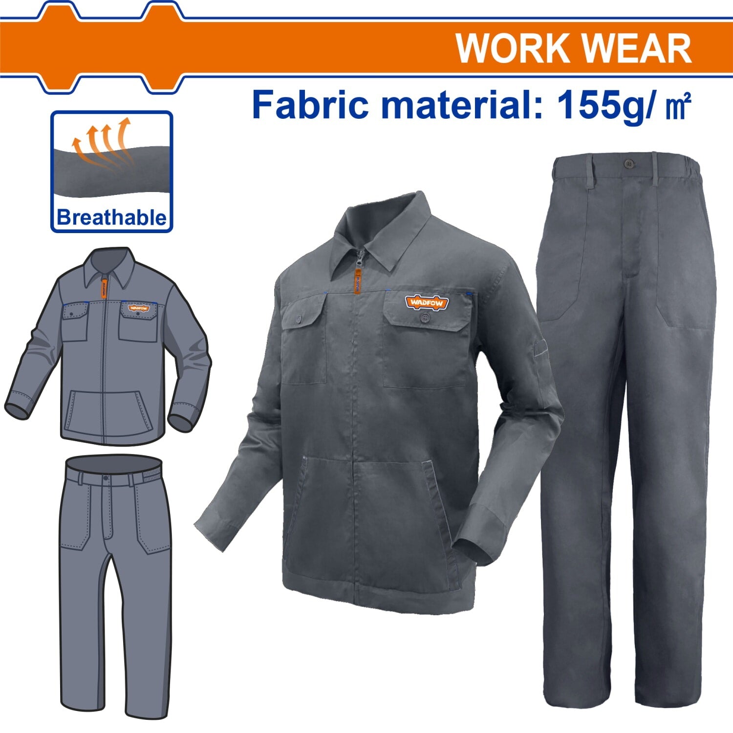 Uniforme de Trabajo 65% Poliéster 35% Algodón 155g con Chaqueta y Pantalón Bolsillos y Cierre con Zipper. SET