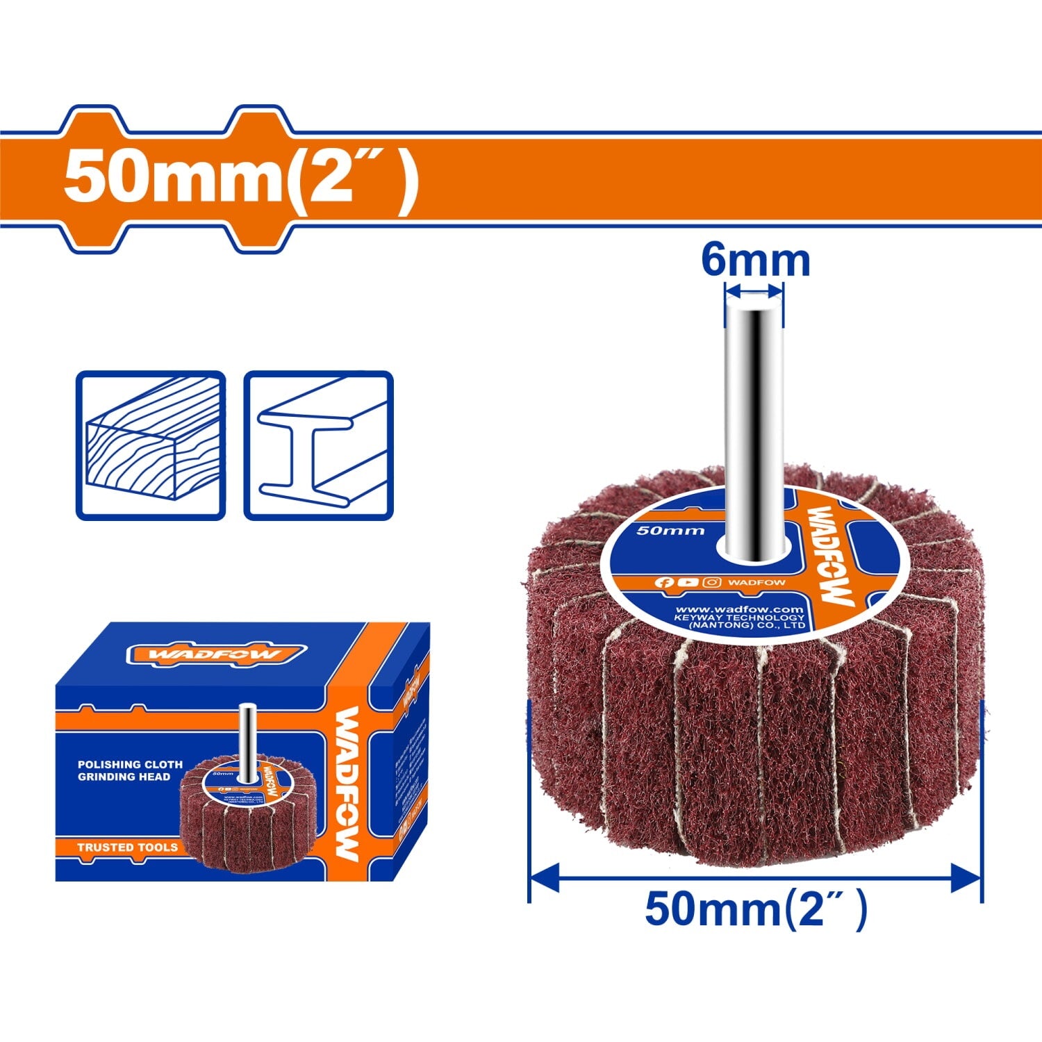 Flaps Wheels de Nylon y Aluminio 50×25mm (2") con Vástago 6 mm para Metal y Madera. Ideal para pulido.