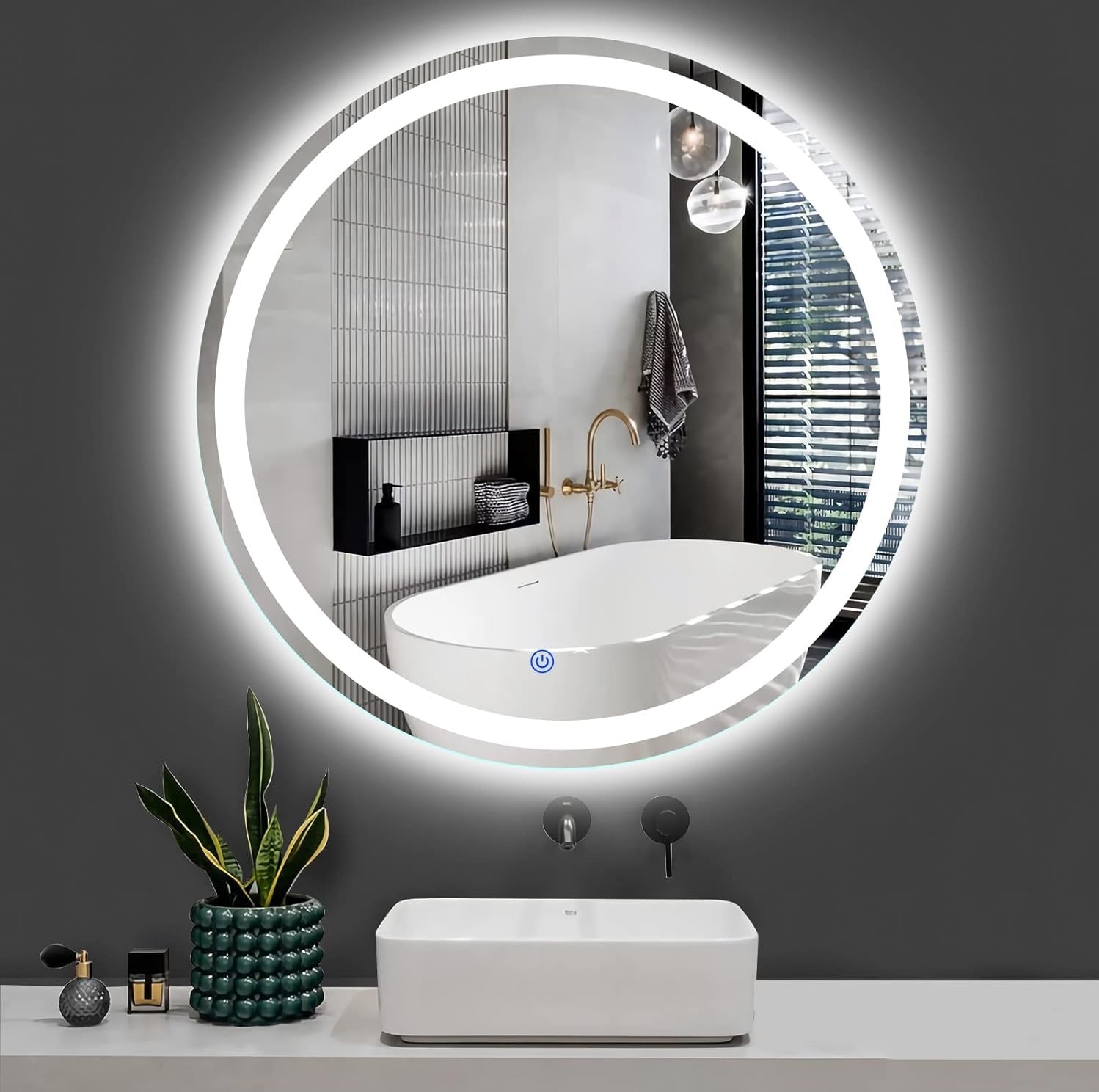 Espejo Circular Diametro 60cm con luz LED de 3 tonos boton tactil