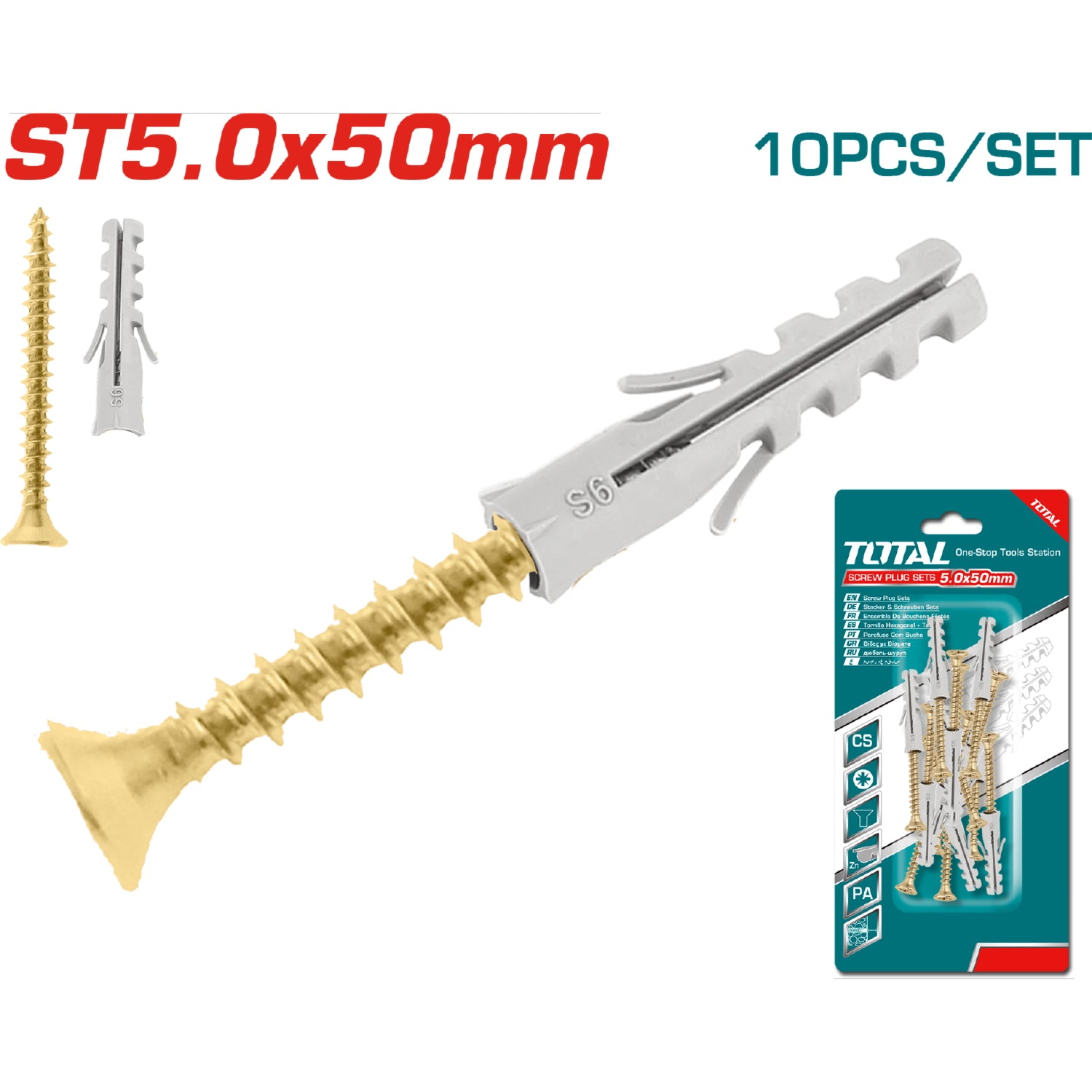 10 pza/ Juego tornilloS T5.0x50mm y taco 8x40 mm cab conica estrella pozidrive . Galvanizado.