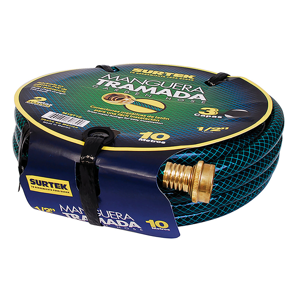 Surtek Manguera tramada verde 1/2" armada conector metal 20m