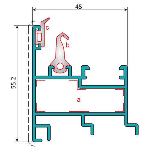 Perfil Inversor Ventana Abatible y Puerta. Espesor 1.4 mm. Largo 5.85 mts. Acabado Lacado Blanco.