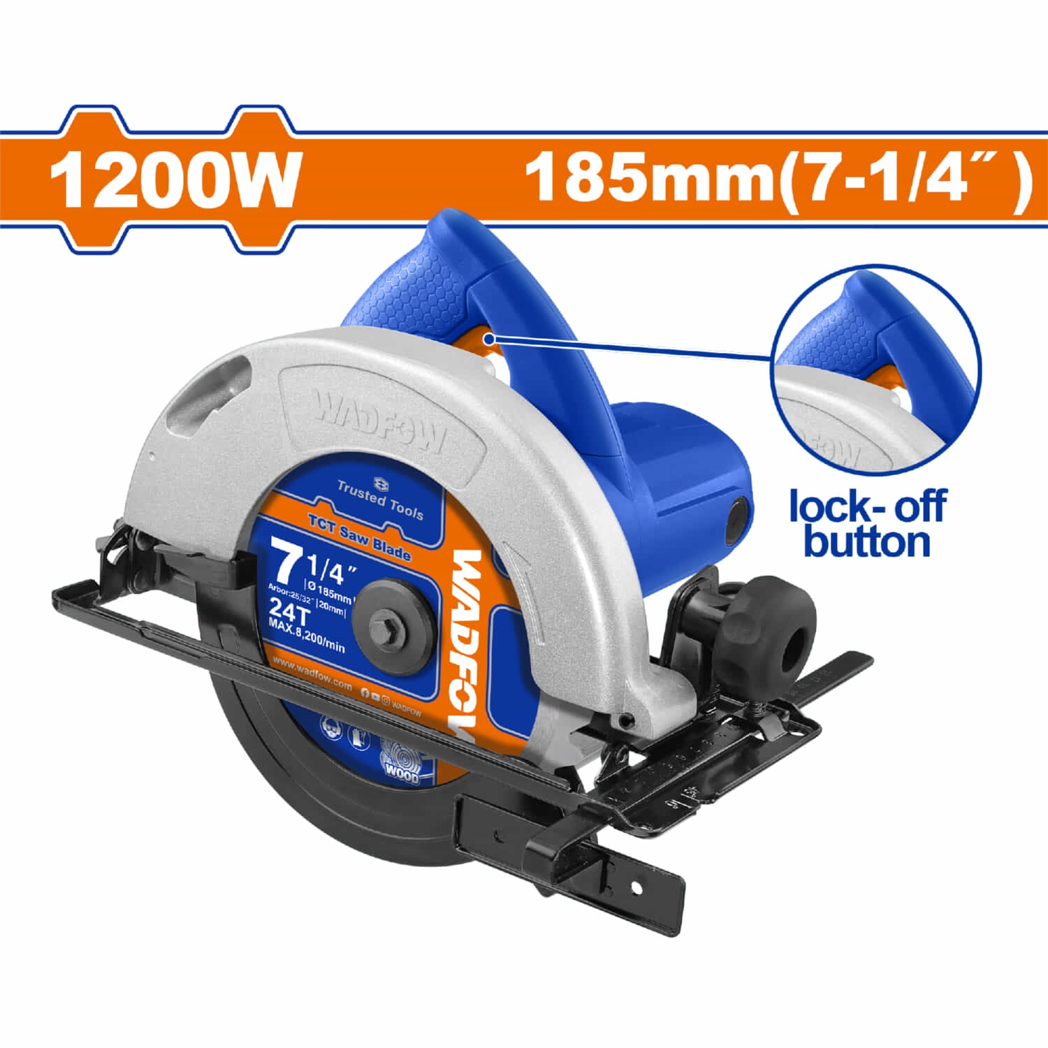 Sierra Circular 1200W Veloc. 4800rpm Corte a 45º y 90º Corte ajustable Incluye: 1 Hoja 7-1/4" Cortadora de disco