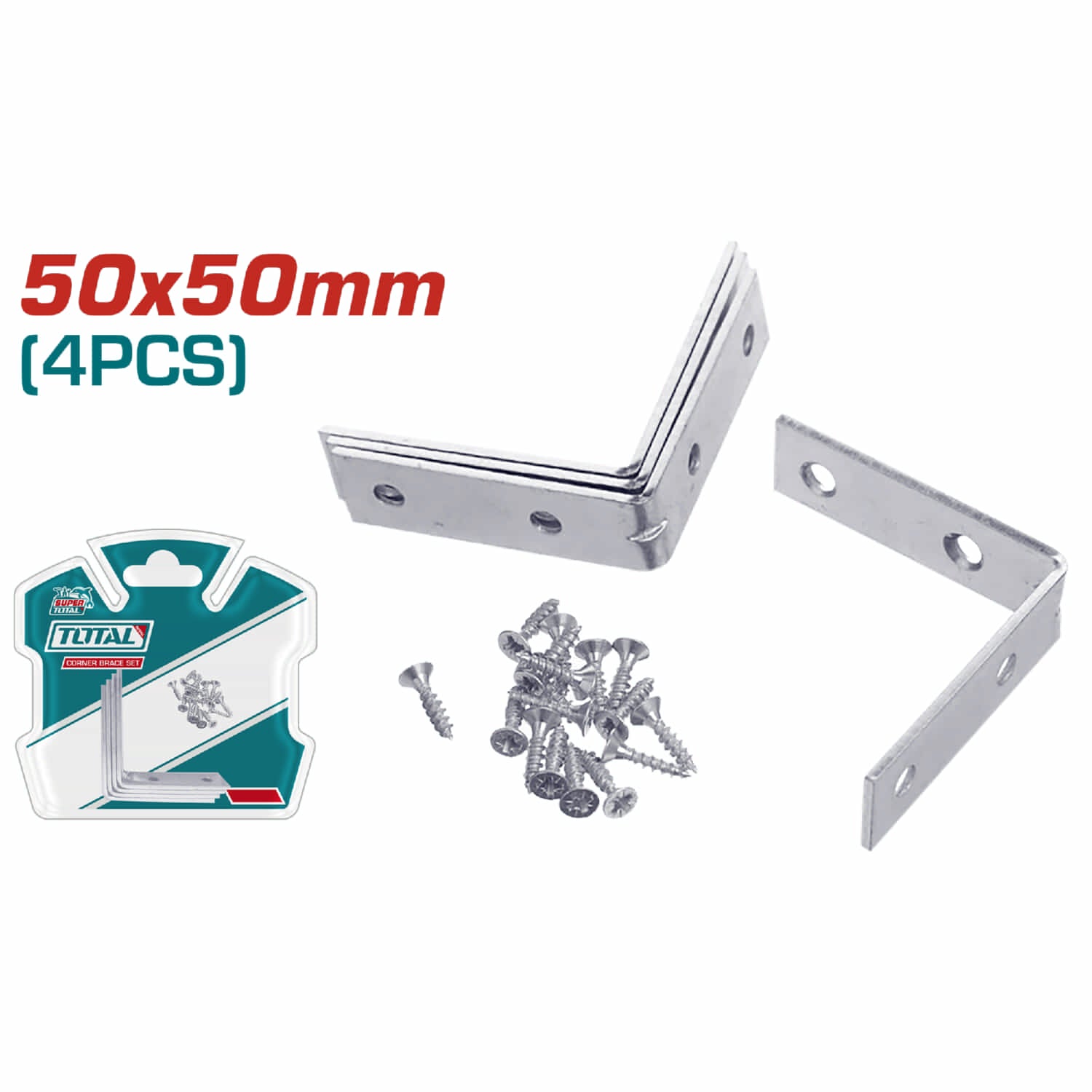 Escuadras de esquina de 90º galvanizadas 50 x 50mm (4 pzs). Incluye sujetadores de 16 piezas.