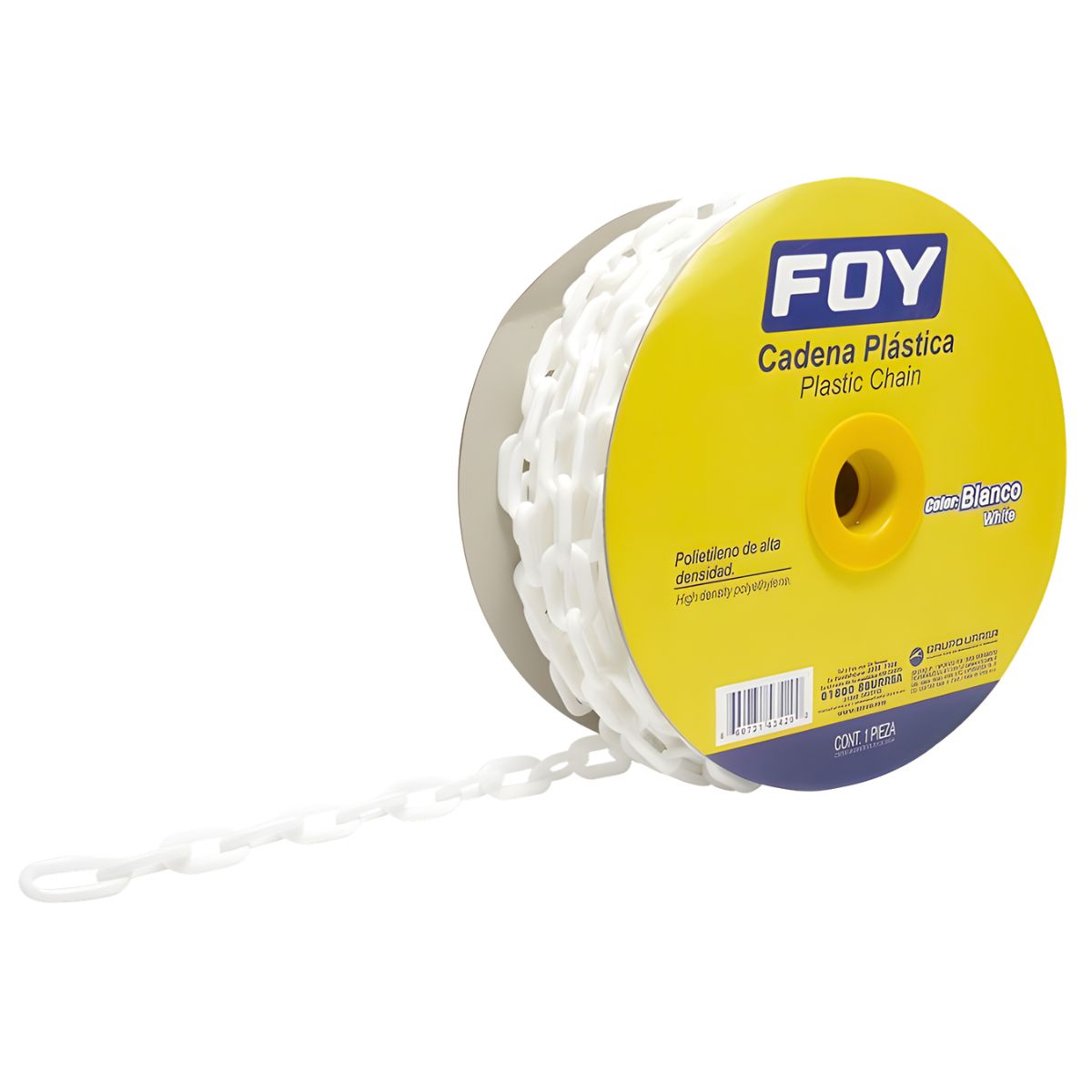 Cadena plástica 6 mm x 1/4" 25 mt 40 kg blanca Foy