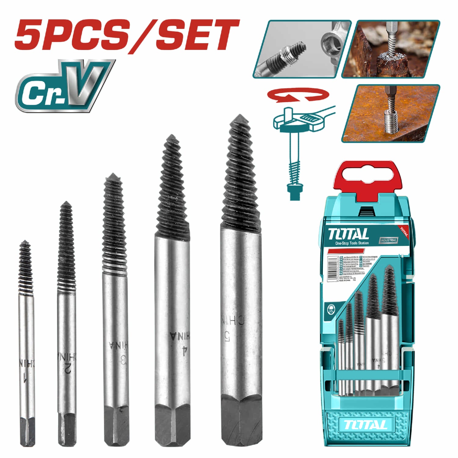 Extractores de tornillos de Crv, Hardness:48~52HRC 5pzas