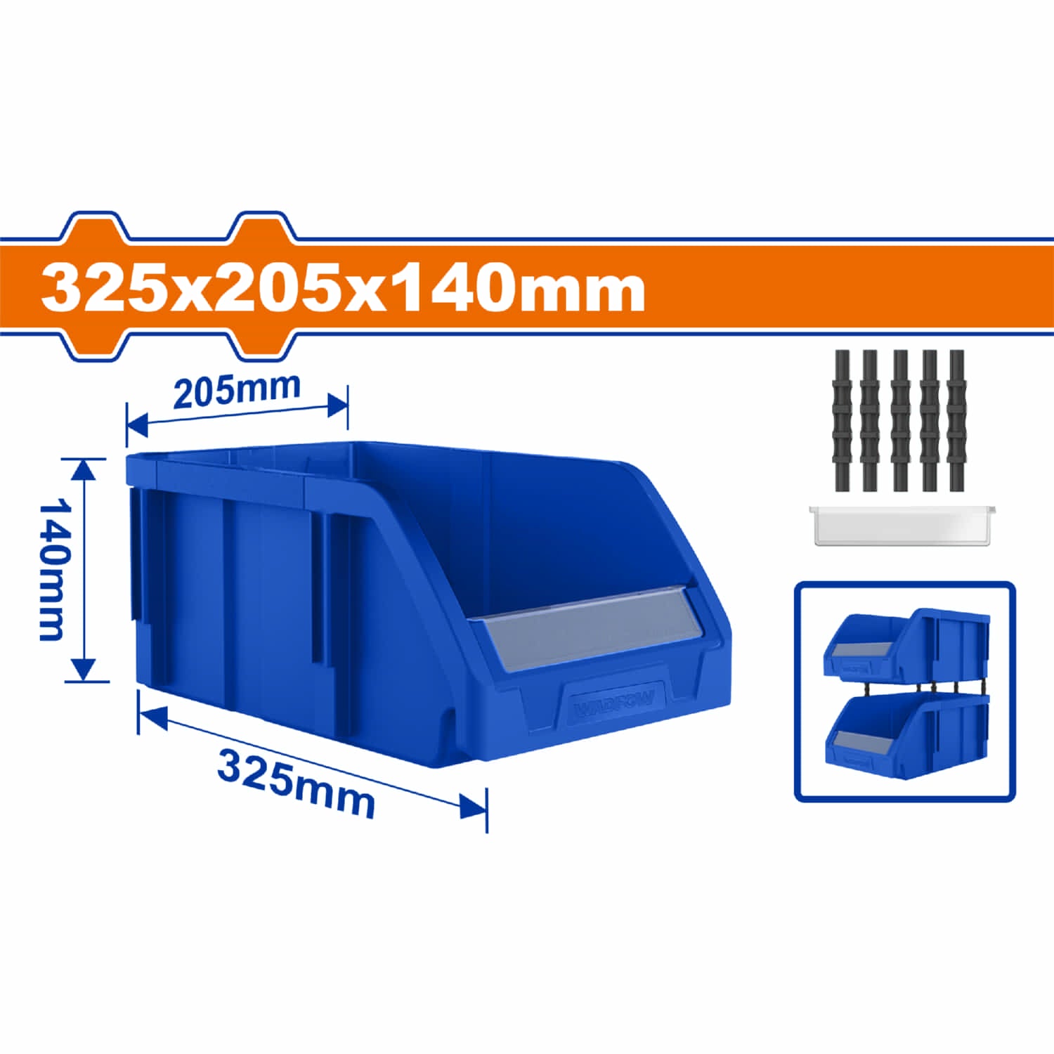 Caja de Plástico Apilable Organizador. 325x205x140mm Ideal para encajar, apilar y bloquear.