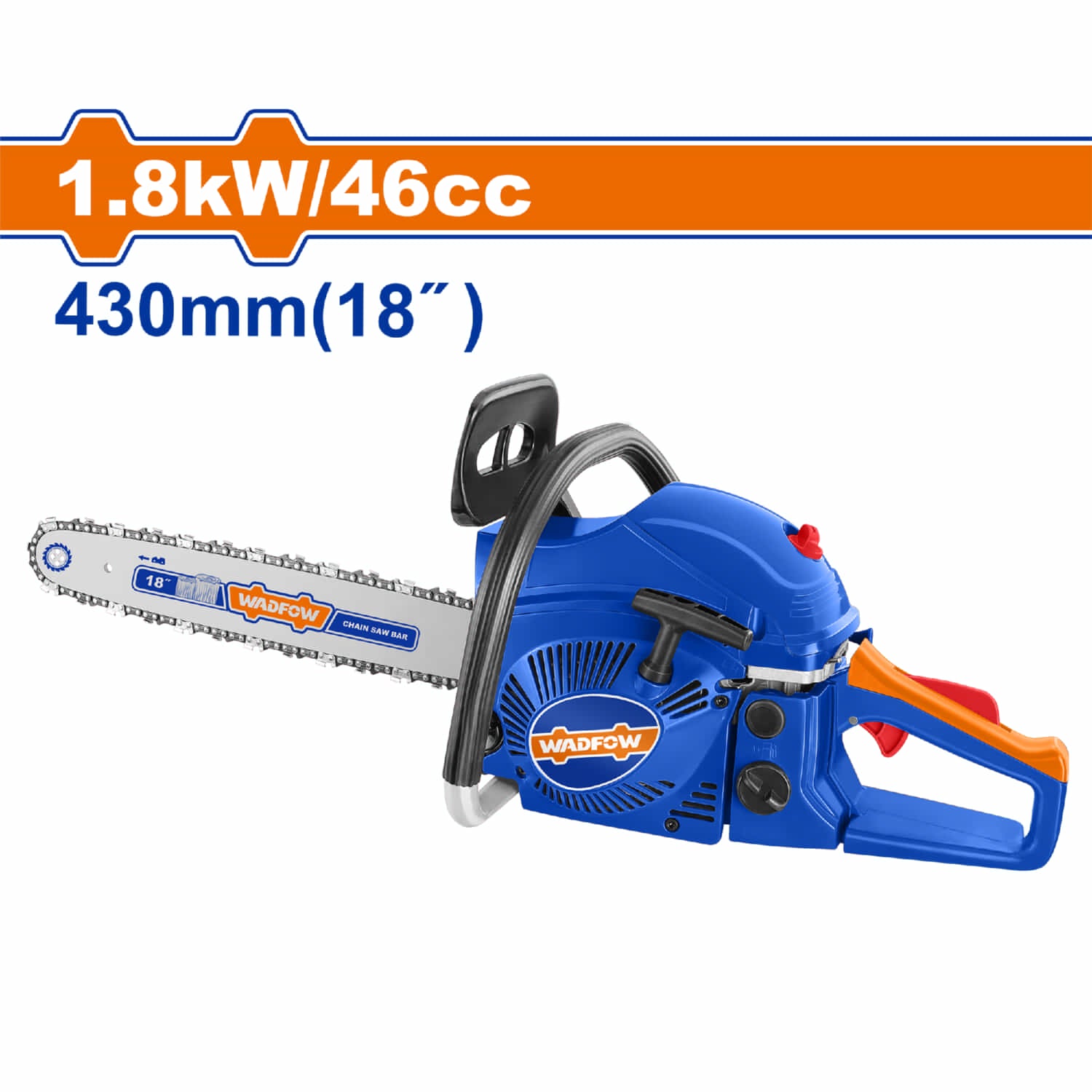 Motosierra 46 cc de 18". Tanque gasolina 550ml Tanque aceite 260ml