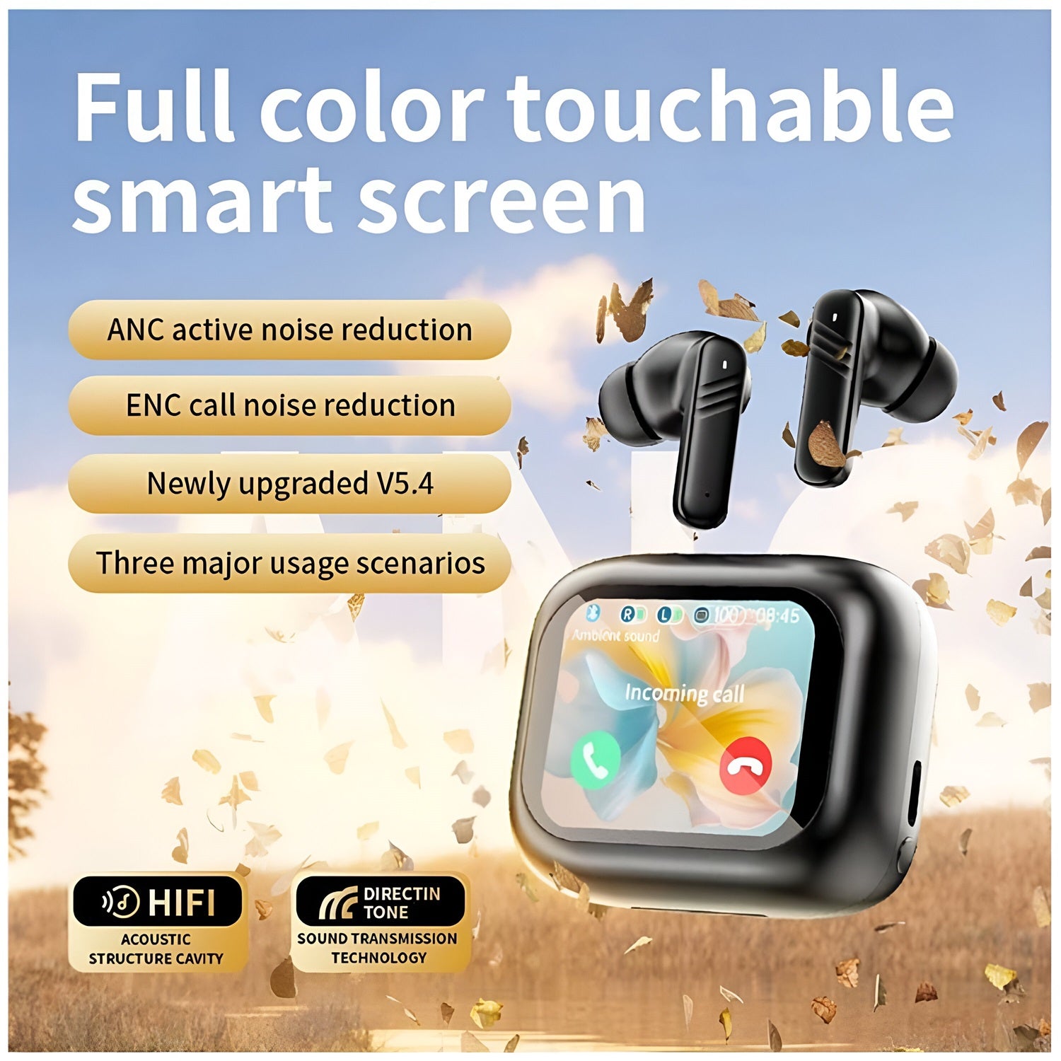 Auriculares Inalámbricos Bluetooth con pantalla táctil LCD, cancelación de ruido, Bluetooth 5.4. Audifonos.