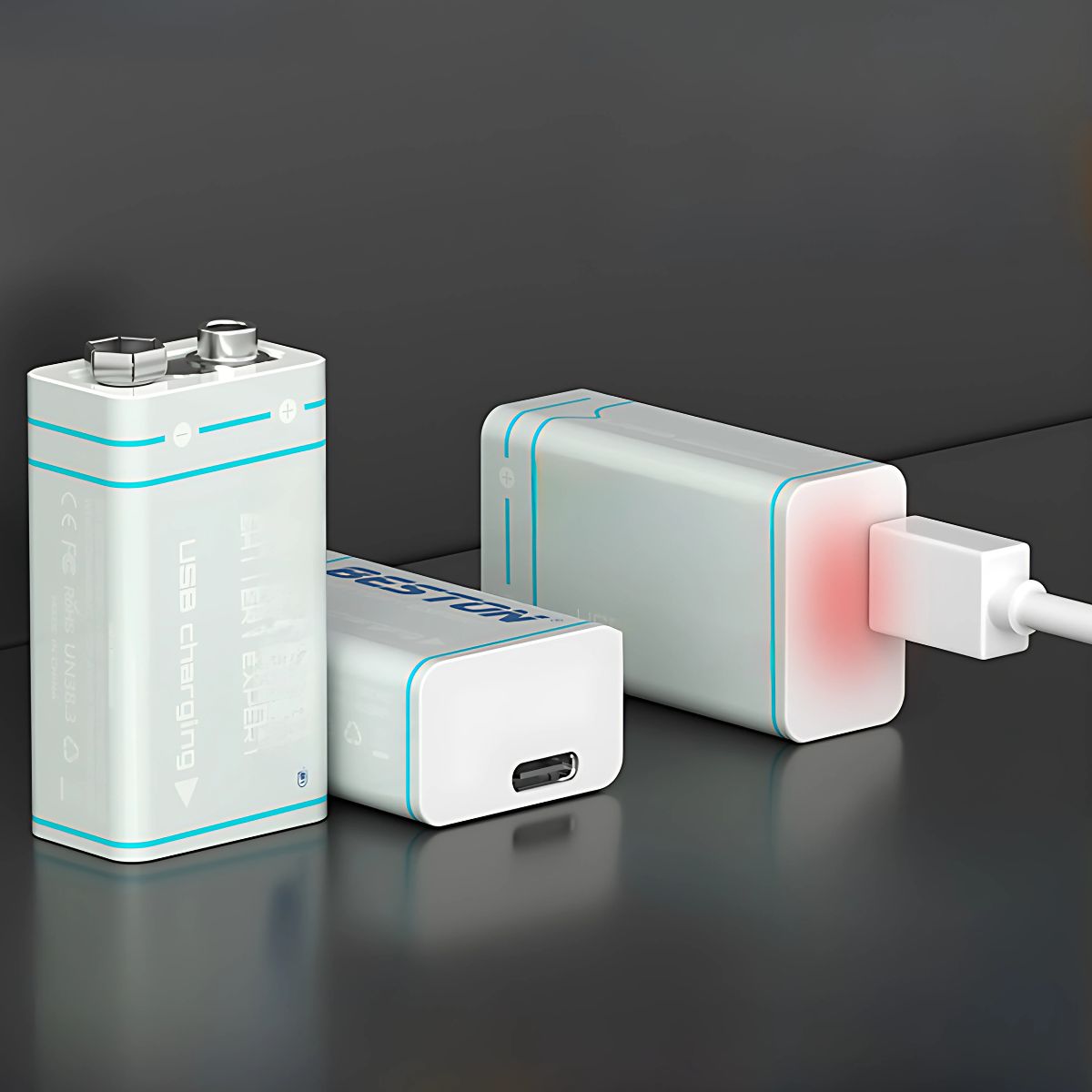 Batería 9V Recargable con Carga USB-C, 1000mAh. Con 600 Ciclos de Vida.