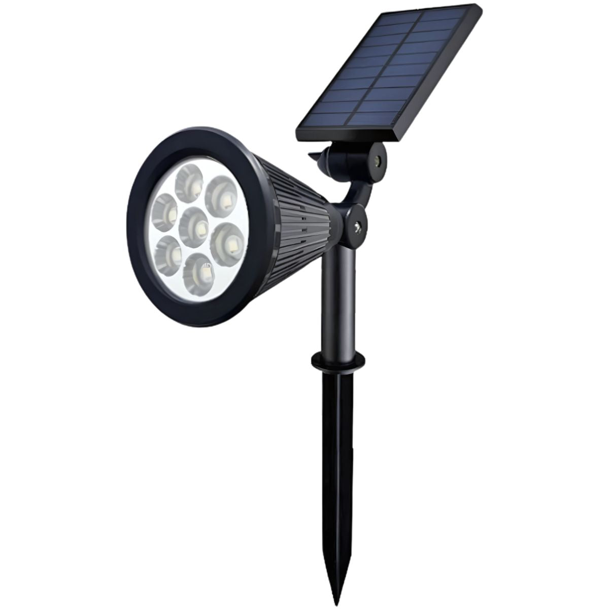 Foco Lampara Solar Para Césped O Pared 7LED. Color negro. Reflector solar para jardín. (Luz blanca y cálida)