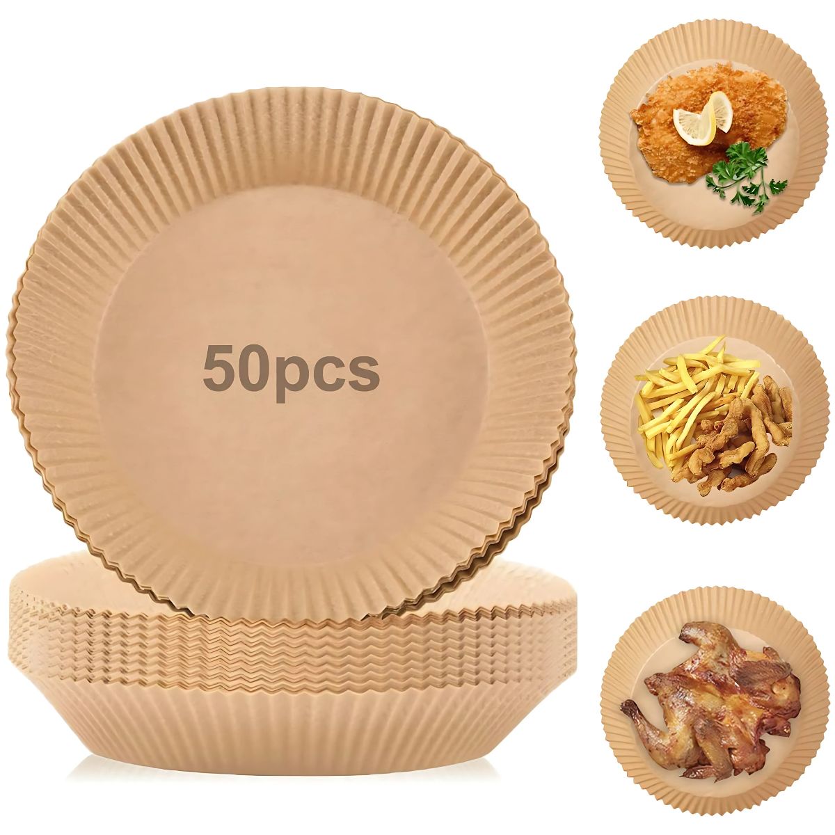 Papel antiadherente para freidora de aire. (50 piezas). Papel protector desechable para air fryer. 16cm de diámetro.